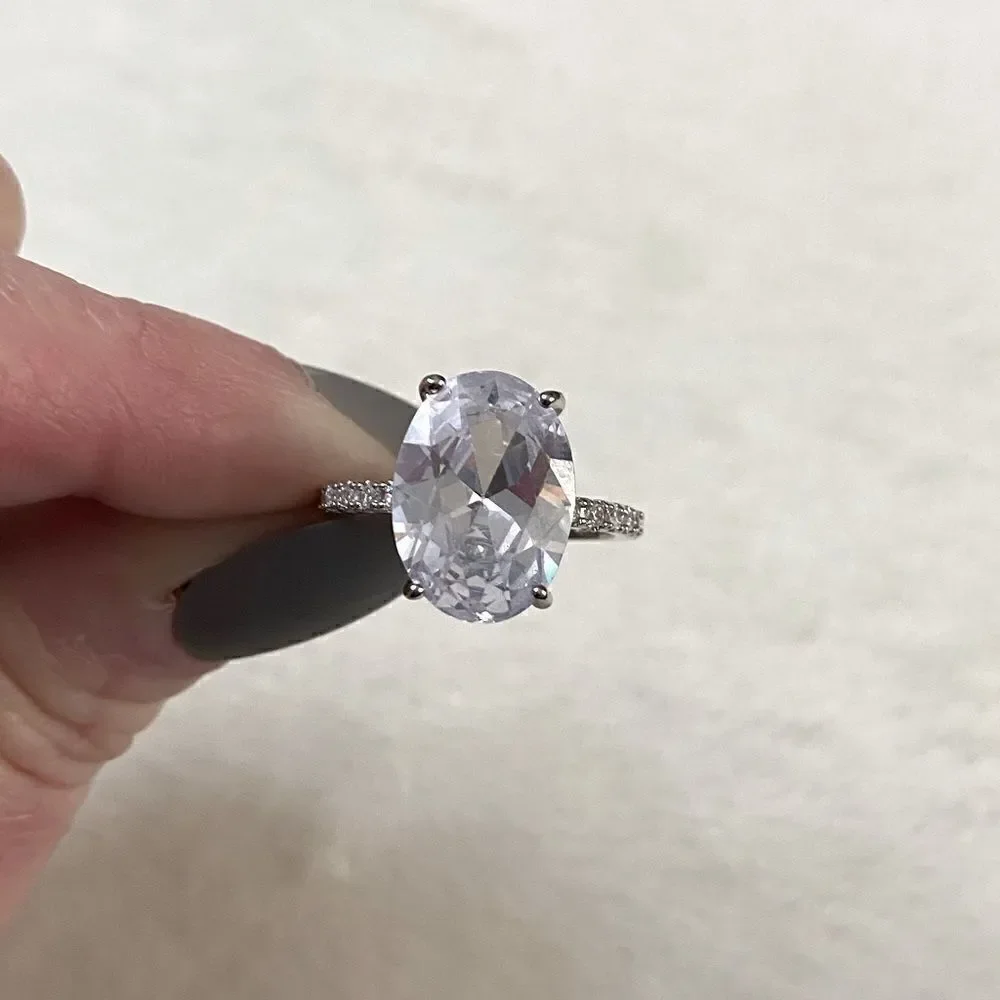 The Standing Ovation 5 ct Oval Cut White Sapphire 925 Silver ring size 8